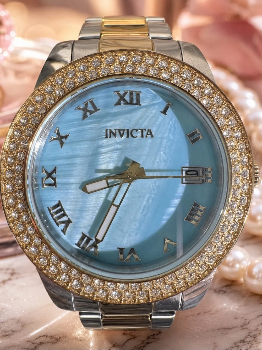 Invicta Two-Tone Gold & Silver Watch with Blue Mother-of-Pearl Dial